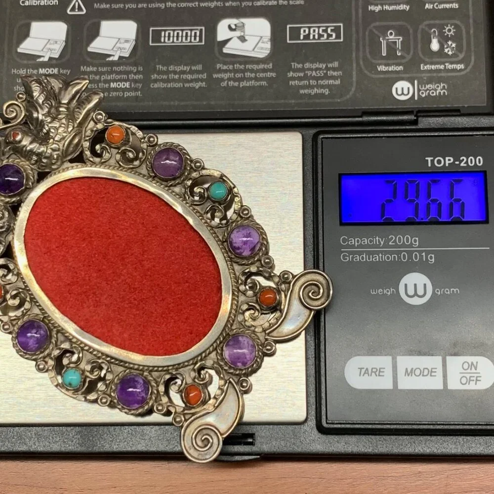 Vintage Mexican Sterling Silver Jeweled Picture Frame Taxco Matl Style J861